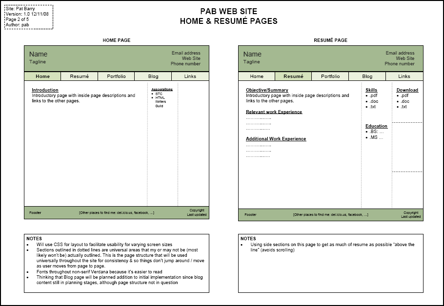 PB Site Wireframes