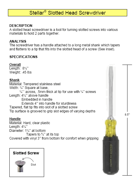 Screwdriver Technical Specs